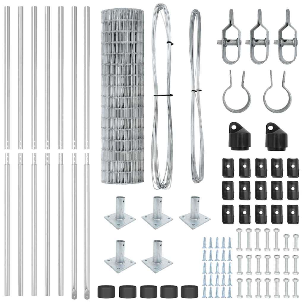 Zaun mit Pfosten Silber 1 x 10 m Stahl